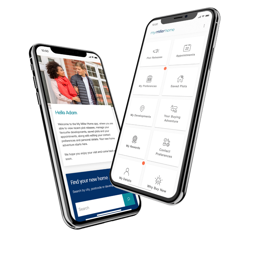 The My Miller Home shown on two phone screens